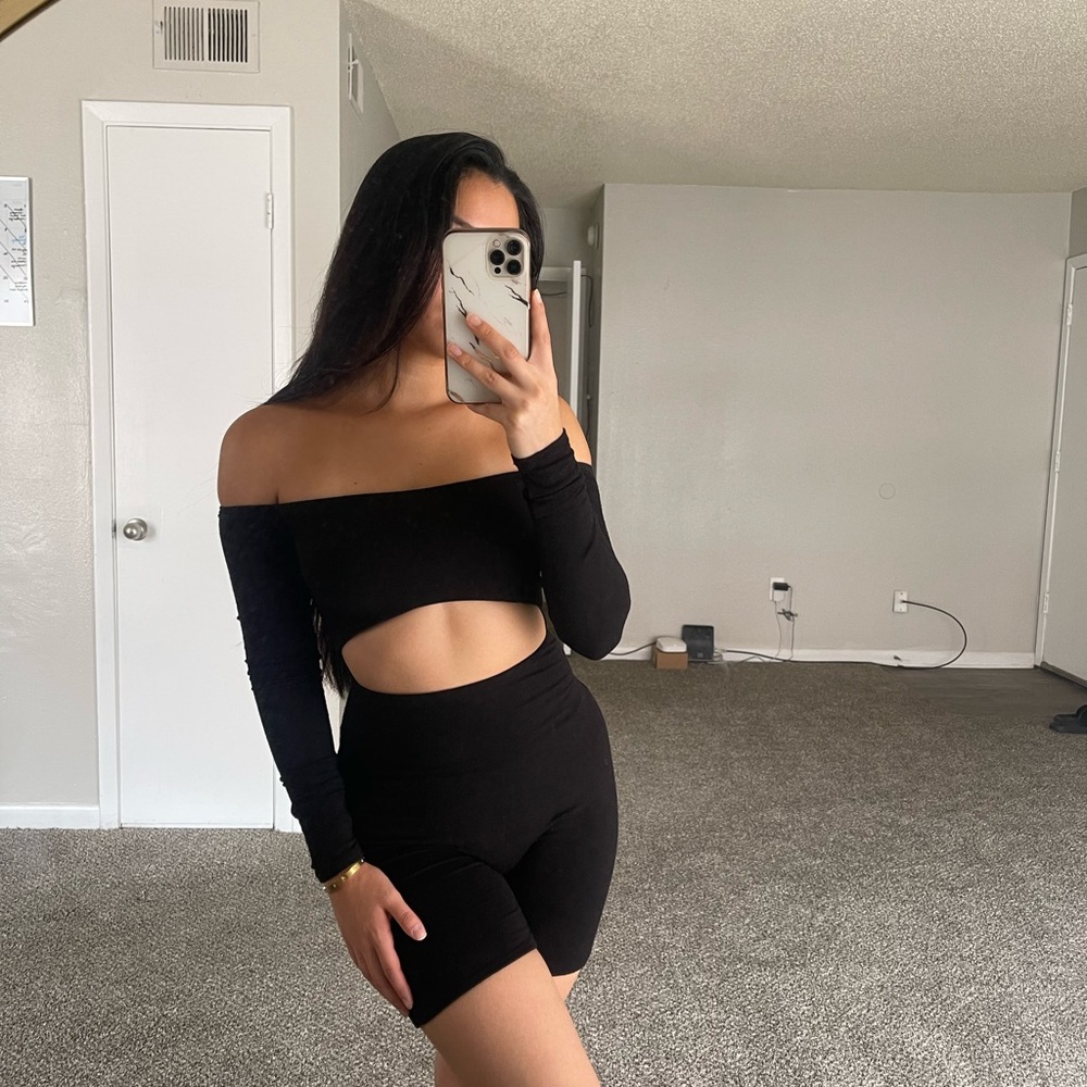 Naked Wardrobe Black Off-Shoulder Cutout Jumpsuit